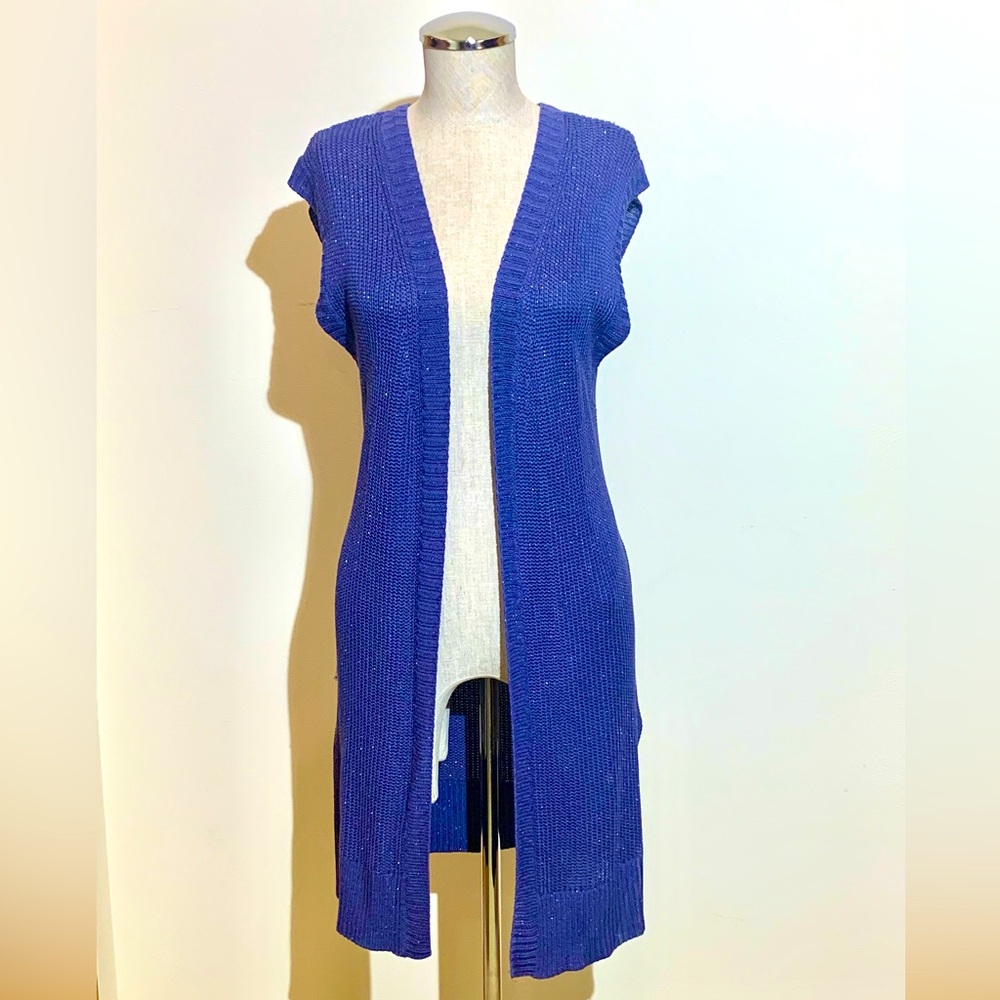 💙Chico’s Laceback Sleeveless Sweater Vest-Blue Sparkle (Chico’s Sz 0) Reg Sz 4-6